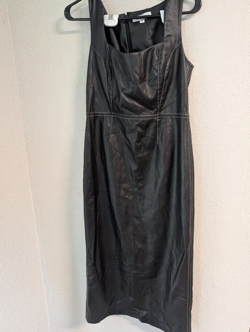 BIBHU Black Faux Leather Sleeveless Dress 8 Slit Minimalist Indie Sleaze Glam